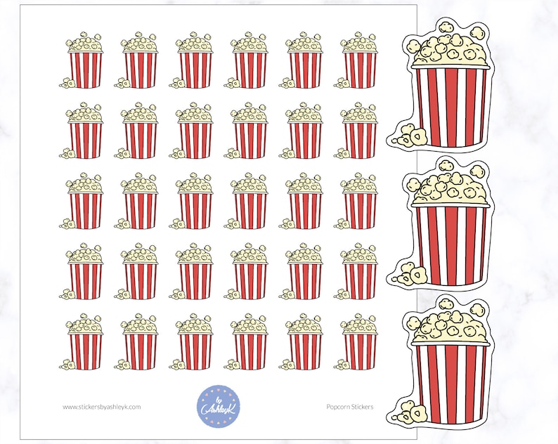 Popcorn Planner Stickers | Movie Night Stickers | Movie Date Stickers ...