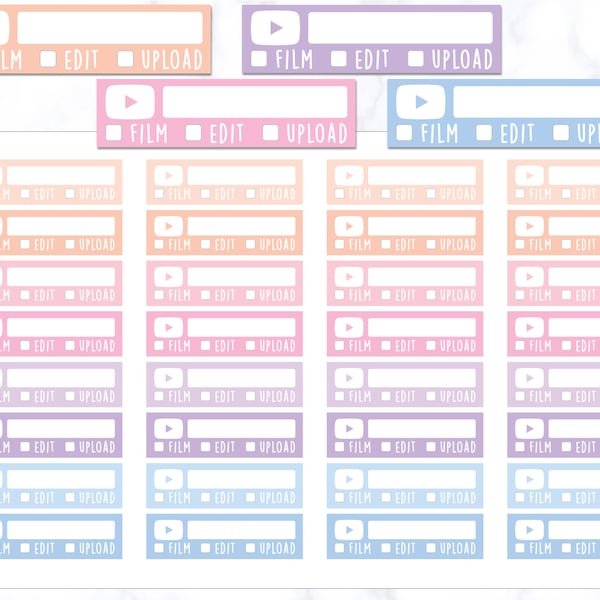 YouTube Film Edit Upload Planner Stickers | YouTube Process Stickers | Social Media Stickers | Video Stickers | Planner Stickers