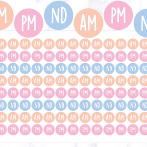 112 AM PM ND Pegatinas redondas / Pegatinas para turnos de trabajo / Pegatinas para planificadores de AM Pm / Pegatinas para planificadores de turnos de AM, Pm y de noche