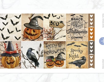 Kit semanal de Halloween espeluznante para planificador vertical y horizontal de Erin Condren / Kit de pegatinas semanales para planificador de Halloween / Kit semanal de octubre