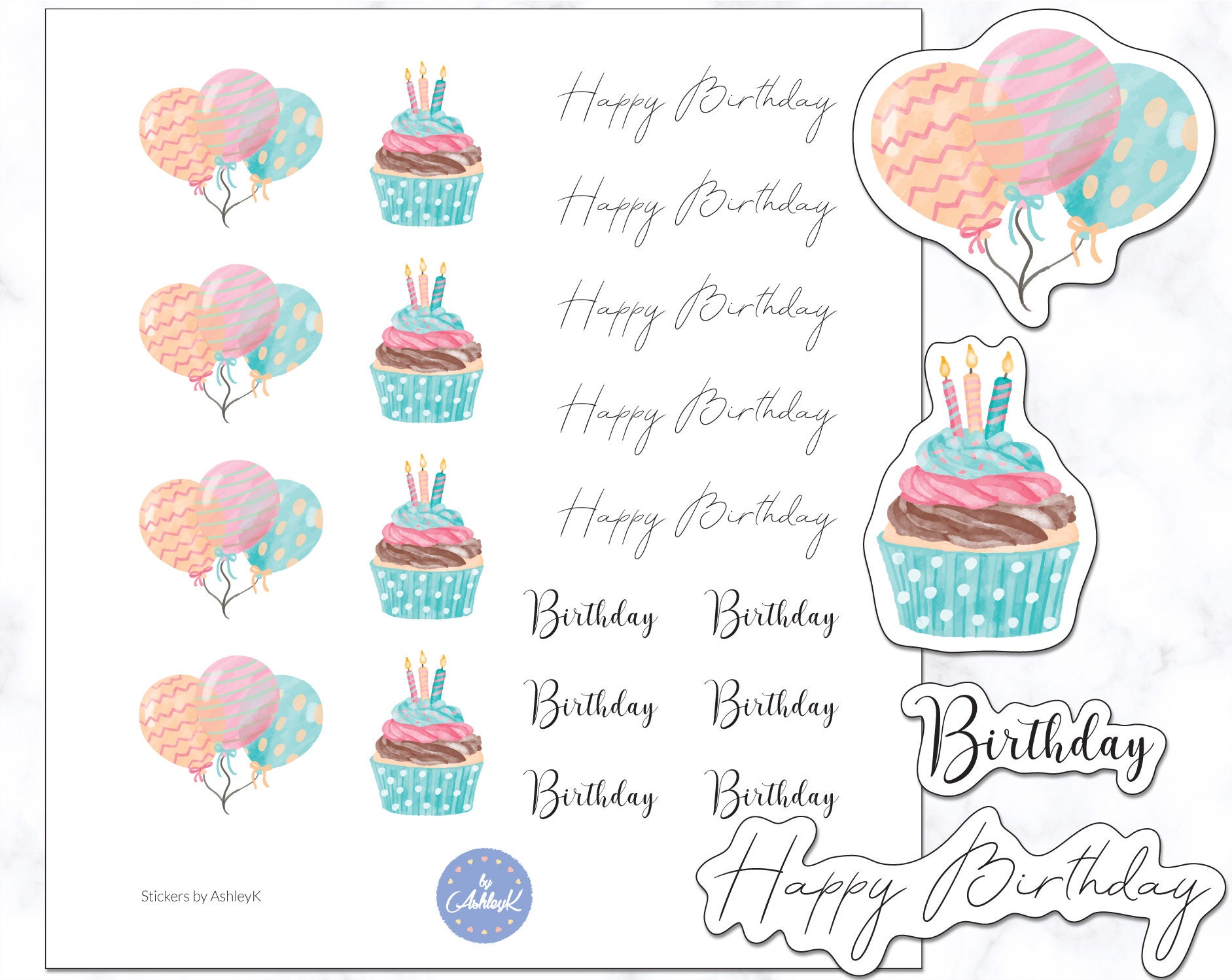 HAPPY BIRTHDAY Stickers Planner Stickers Happy Birthday Labels Tracker  Sticker Notebook Decals Colorful Design