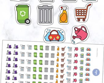 110 Housework Planner Stickers | Cleaning Stickers | Laundry Stickers | Spray Stickers | Vacuum Stickers | Recycle Sticker | Bin Day Sticker