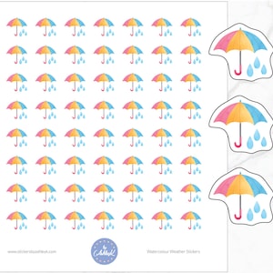 Paraplu aquarel weer planner stickers | Weerstickers | Paraplustickers | Weertrackerstickers | Regenweerstickers