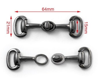2pcs Thin Belt Waistband Rotating Buckle Lock, Women Horsebit Snaffle Bit Loop Ring, Gunmetal, Luggage Strap Hook Hardware, HG202