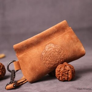 Portafoglio personalizzato in pelle scamosciata color noce - Portafoglio con 2 scomparti per monete, gioielli, auricolari e piccoli tesori