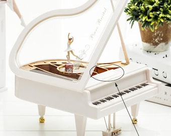 Personalized Gift Music Piano with Dancing Ballet Girl, White, Music Sent Randomly - Gift Packing - Custom Name or Monograms BA002