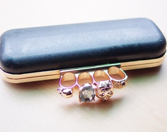 Skull Knuckle Four Rings Metal Frame with Separated Plastic Covers for DIY Making Minaudiere Box Clutch Purse Bag, 6" & 9", AD033C