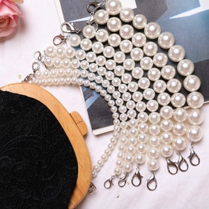 White Pearl Beads Chain Handle for Purse Bag, Length 27-30cm, Beads Size 10/12/14/16/18/20/22/24mm, PC03