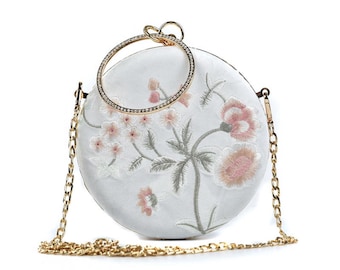 Embroidered Velvet Minaudiere Box Clutch Purse, Flora Blossoms, Fit for iPhone 16 / 17 Pro Max