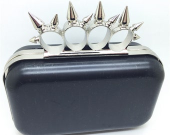 6" x 4" DIY Metal Frame with Separated Plastic Clamshells for Making Four Rings Spikes Studs Minaudière Clutch Purse, AE014