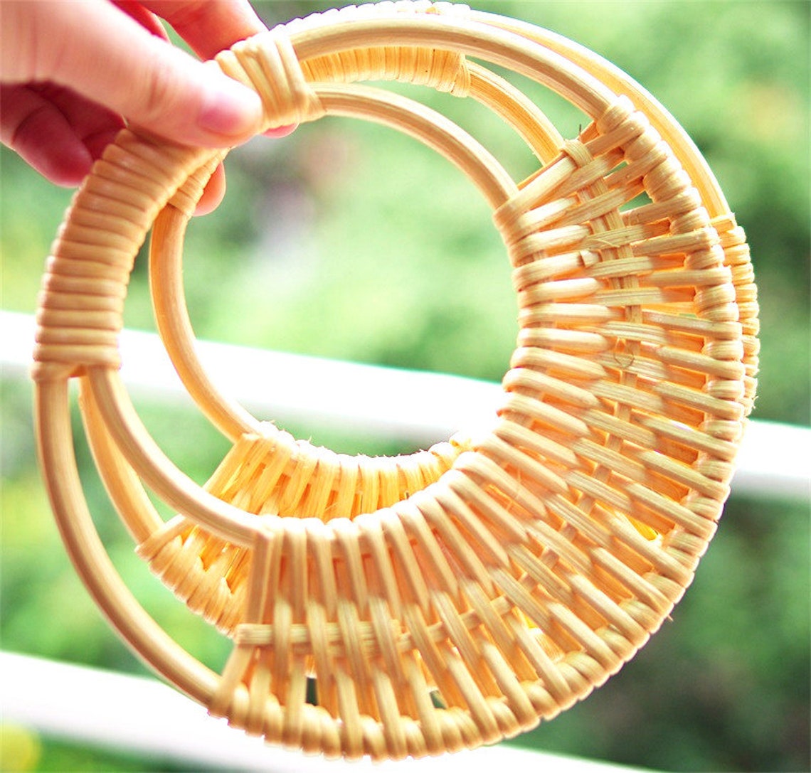 16.5cm Rattan Weaved Tote Bag Handle One Pair Wooden Handbag Etsy