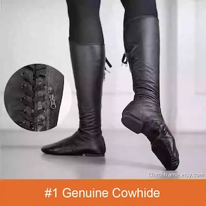 Dancer Boots, Geniune Leather Unisex Dance Boots for Cirque and Pole dance, Black Trapeze Boots, Gaiters, Aerial boots