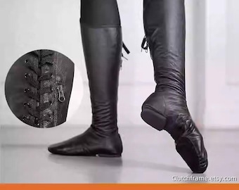 Dancer Boots, Geniune Leather Unisex Dance Boots for Cirque and Pole dance, Black Trapeze Boots, Gaiters, Aerial boots