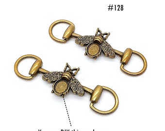 2pcs (1 Pair) Horsebit snaffle Bit with Center A Bee Fixed On, Outer Size 7.0x1.8cm, Leathercraft, HG006B1