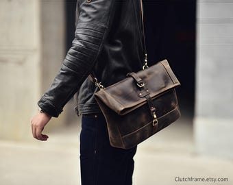 Personalized Harley-Davidson Style Genuine Crazy Horse Leather Crossbody Bag – Vintage Biker Shoulder Bag for Men