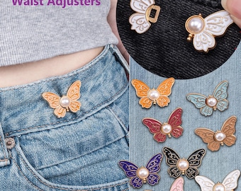 No Sew Waist Adjuster for Jeans Pants | Adjustable Waist Tightener Buttons Metal Hook & Eye | Jean Waist Clips Reusable (2 Pcs)