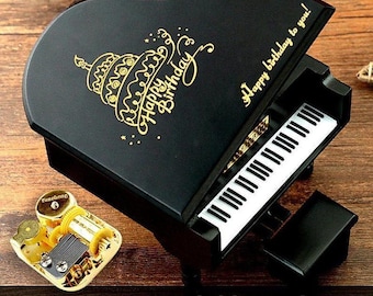 Custom Piano Music Box, 17 Musics, Leave Words and Choose Image to be Engraved on, Gift for Her or Children's Birthday, BA001