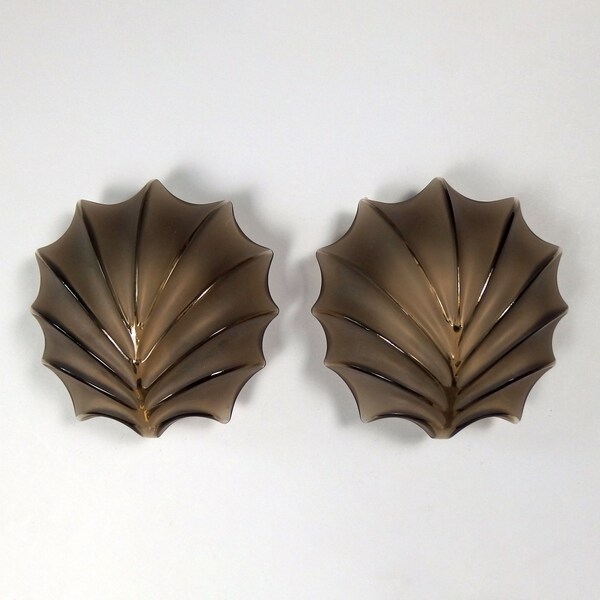 Reserved for Z. Pair of 80's Hillebrand sconces with sea shell frosted amber glass shades