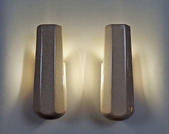 Pair of rare 70's beige-grey ceramic pair of sconces with indirect light from W. Germany