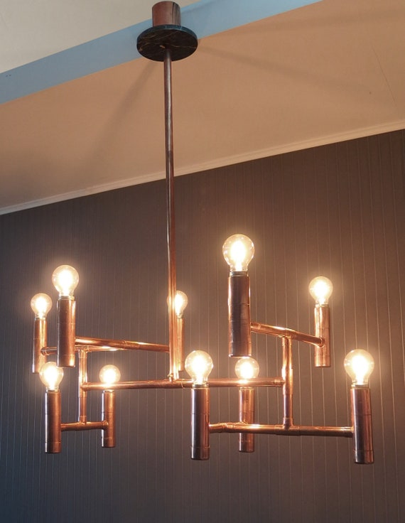 Vintage industrial copper pipe chandelier elegant dining Etsy
