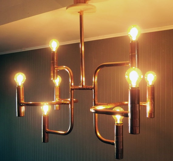 Midcentury Inspired Steampunk Industrial Copper Pipe Chandelier
