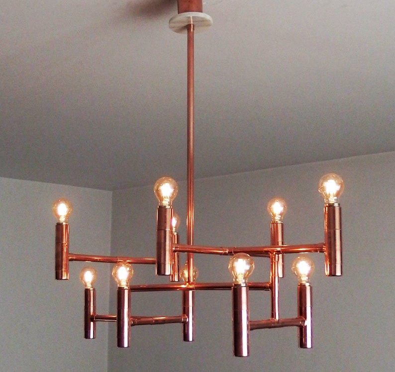 Vintage Industrial Copper Pipe Chandelier Elegant Dining Image 0