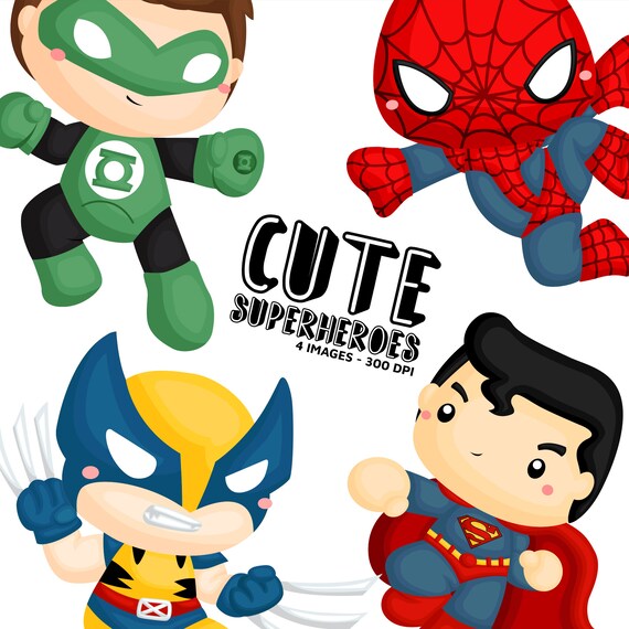 Superheroes Clipart Superhero Clip Art Cute Superheroes Etsy