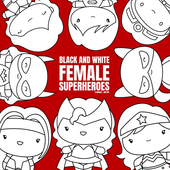 Superheroes Clipart Superhero Clip Art Black And White Etsy