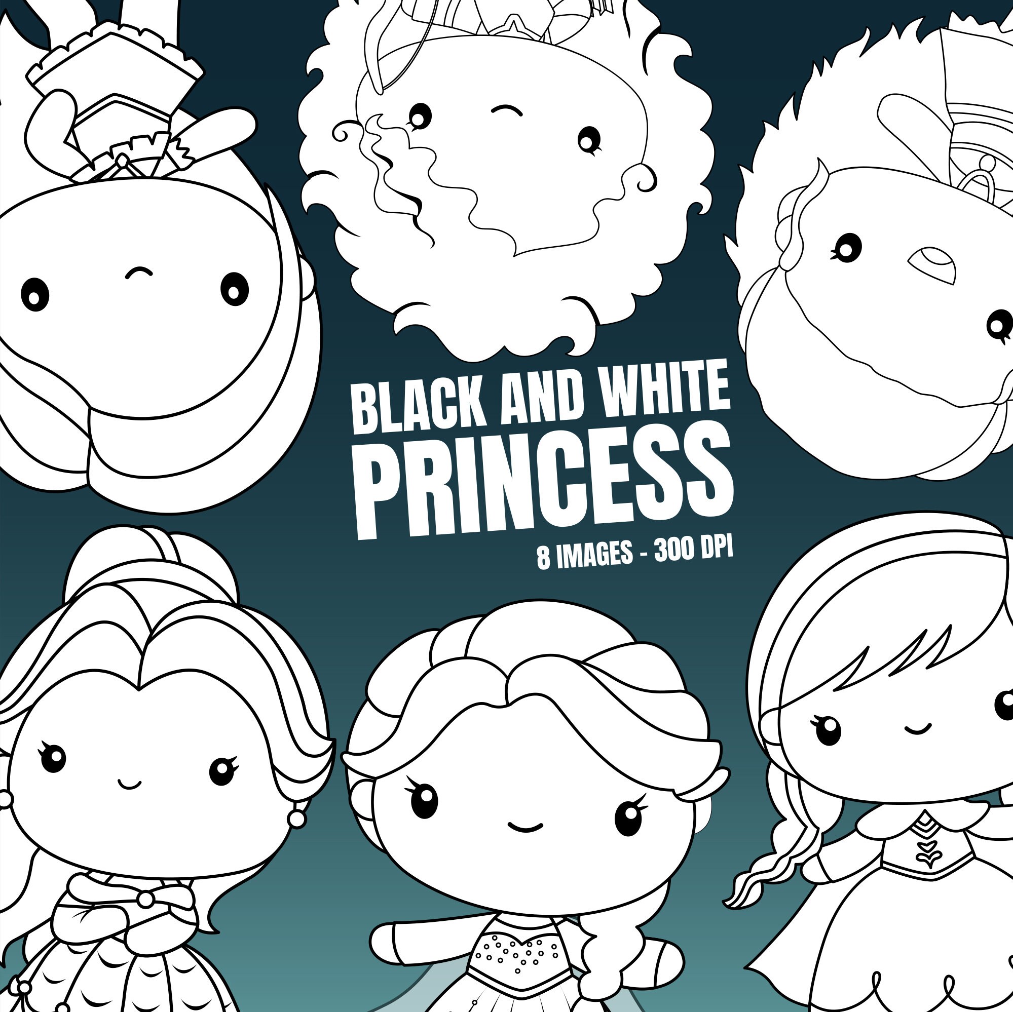 Download Princess Clipart Fantasy Clip Art Black And White Free Etsy