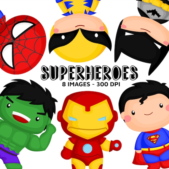 Superheroes Clipart Superhero Clip Art Cute Superhero Etsy