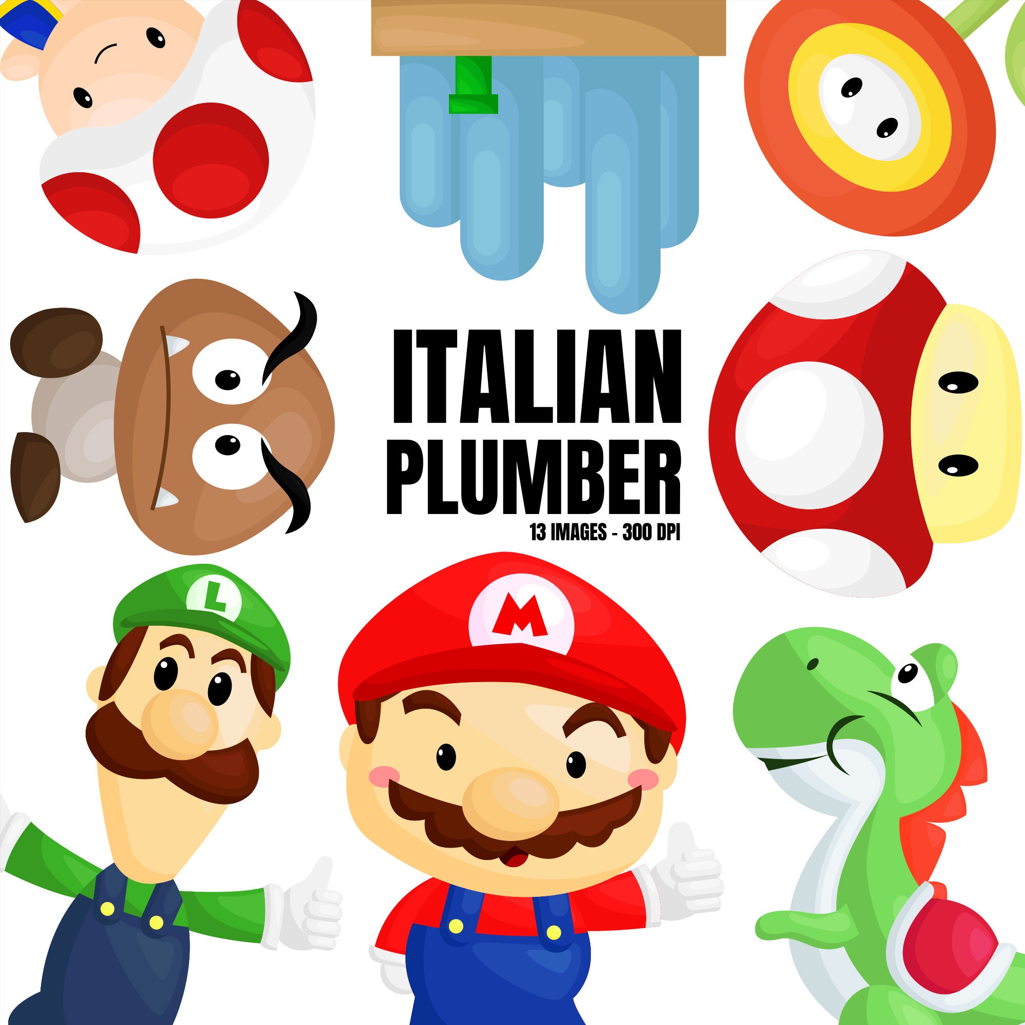 Download Italian Plumber Clipart Mushroom Clip Art Cute Brothers Etsy