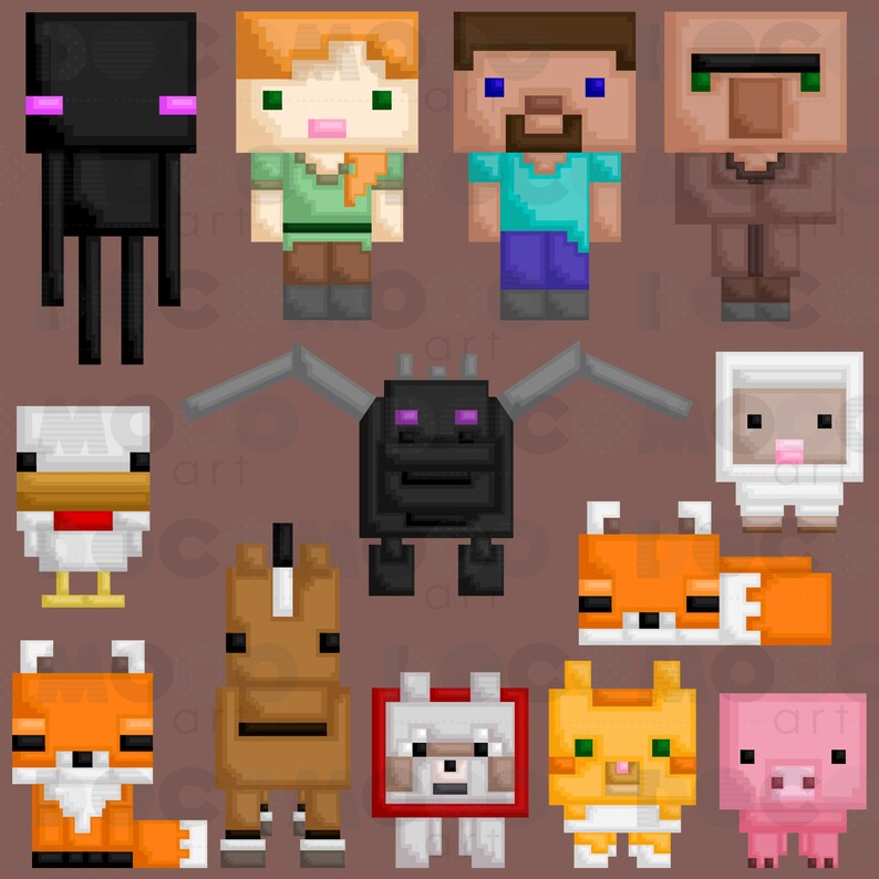 Cute Pixel Game Clipart Cute Pixel Cartoon Clip Art Cute | Etsy