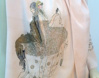 1920s silk scarf shawl handpainted Pierrot Pierette