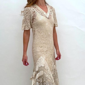 1930s wedding dress antique lace bias cut with silk velvet vintage