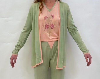 1930s pyjama set top, trousers and jacket embroidered antique