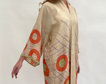 1920s silk robe kimono geometric design Art Deco antique