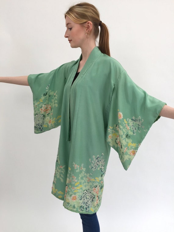 1920s kimono green silk vintage antique