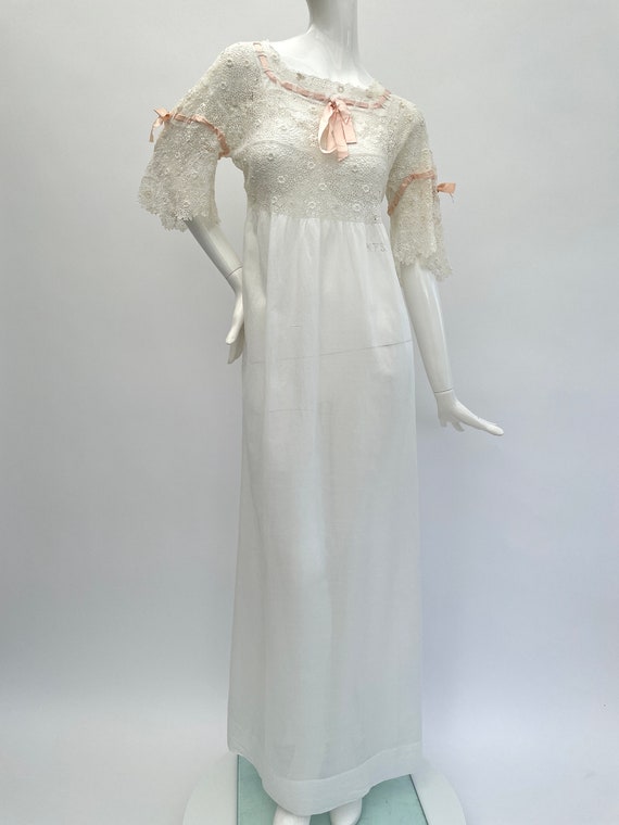 Edwardian night gown antique Irish crochet with p… - image 4