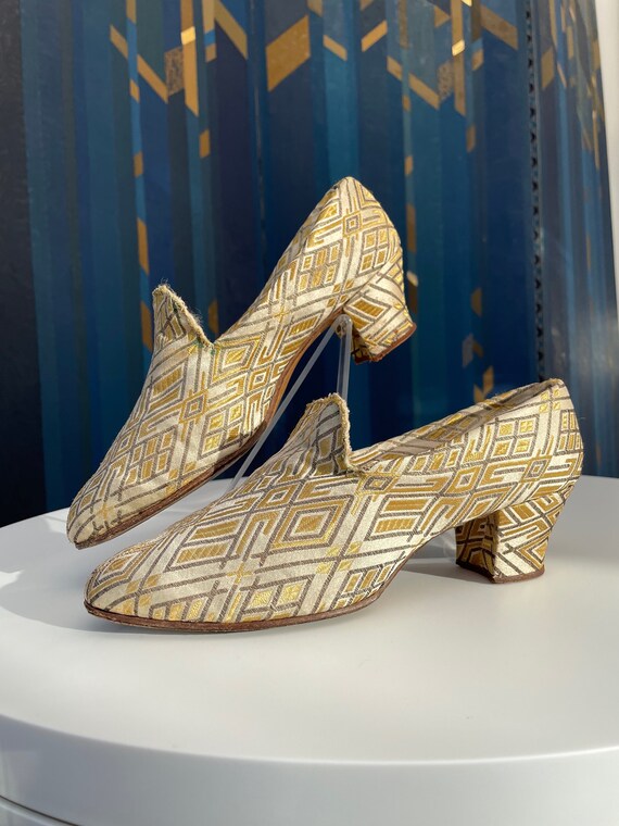 1920s lamé boudoir slippers geometric Art Deco de… - image 3