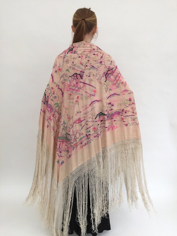 1920s shawl pink silk embroidered Chinese vintage