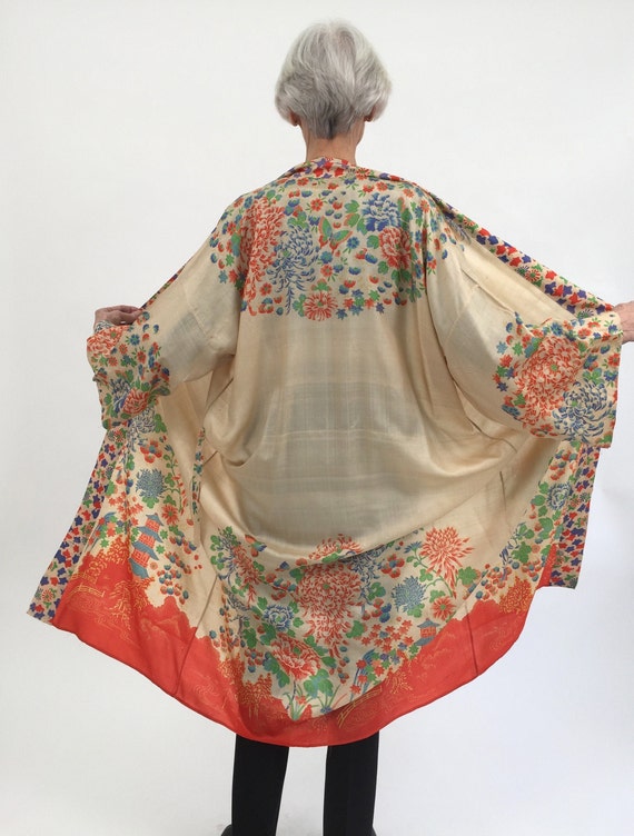 1920s raw silk robe kimono butterflies pongee vint
