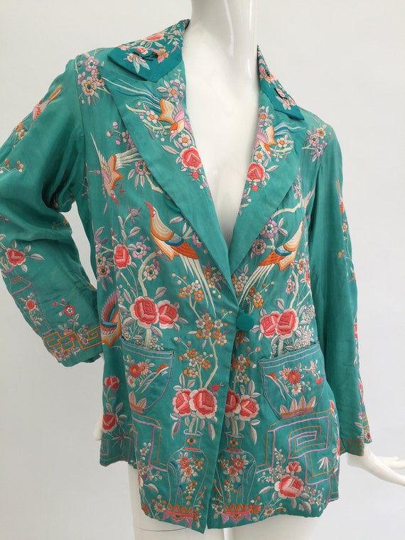 1920s silk jacket Chinese embroidered vintage anti