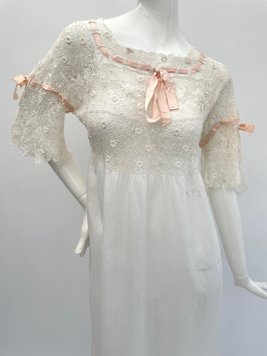 Edwardian Night Gown Antique Irish Crochet With Pink Silk - Etsy