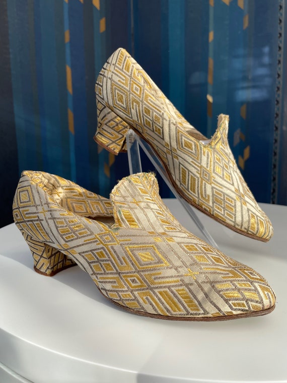 1920s lamé boudoir slippers geometric Art Deco de… - image 6