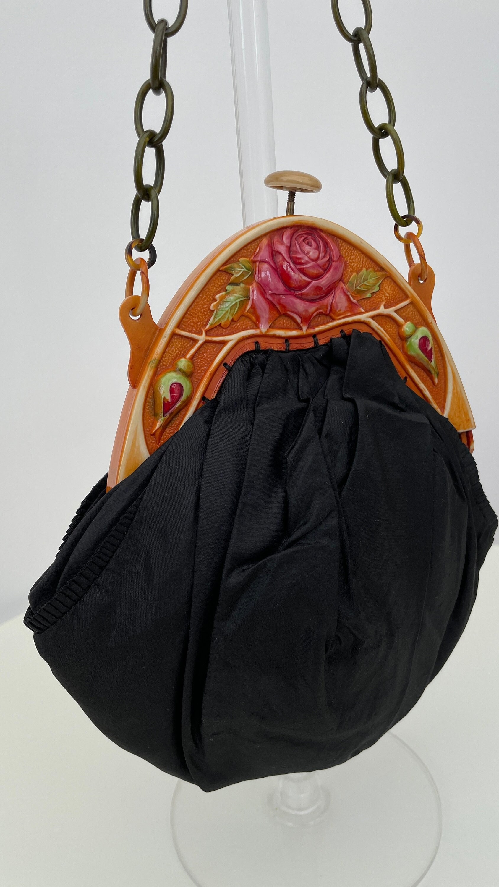1920s celluloid bag with rose flower design