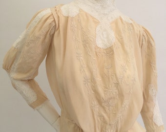 Antique Edwardian blouse silk embroidered crochet vintage antique