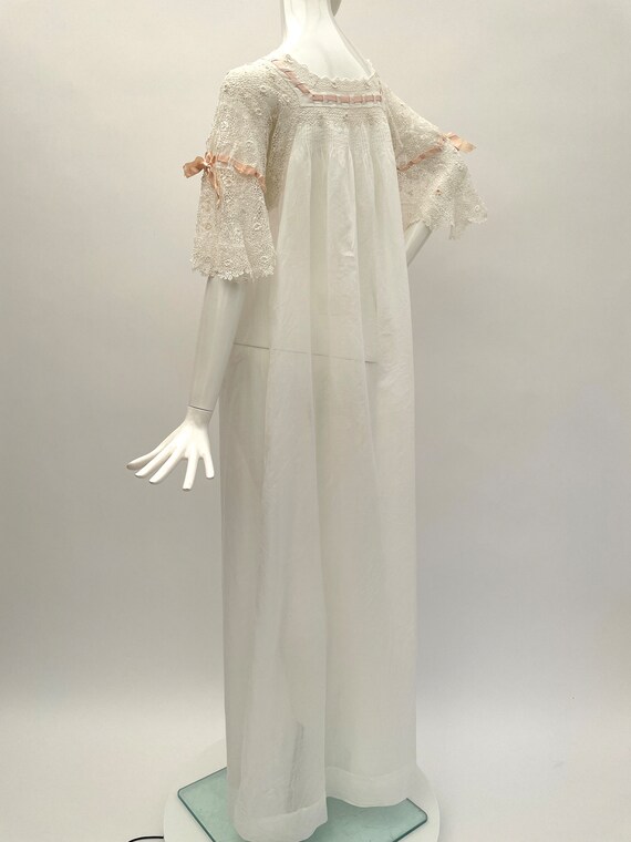 Edwardian night gown antique Irish crochet with p… - image 8