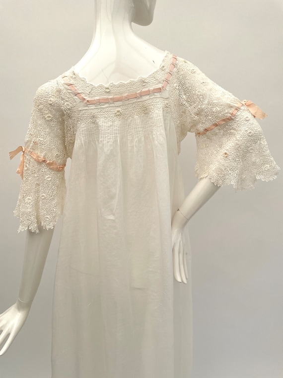 Edwardian night gown antique Irish crochet with p… - image 10