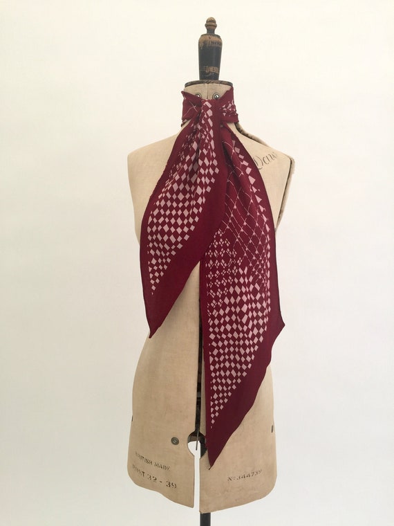 1930s maroon silk scarf Art Deco vintage antique
