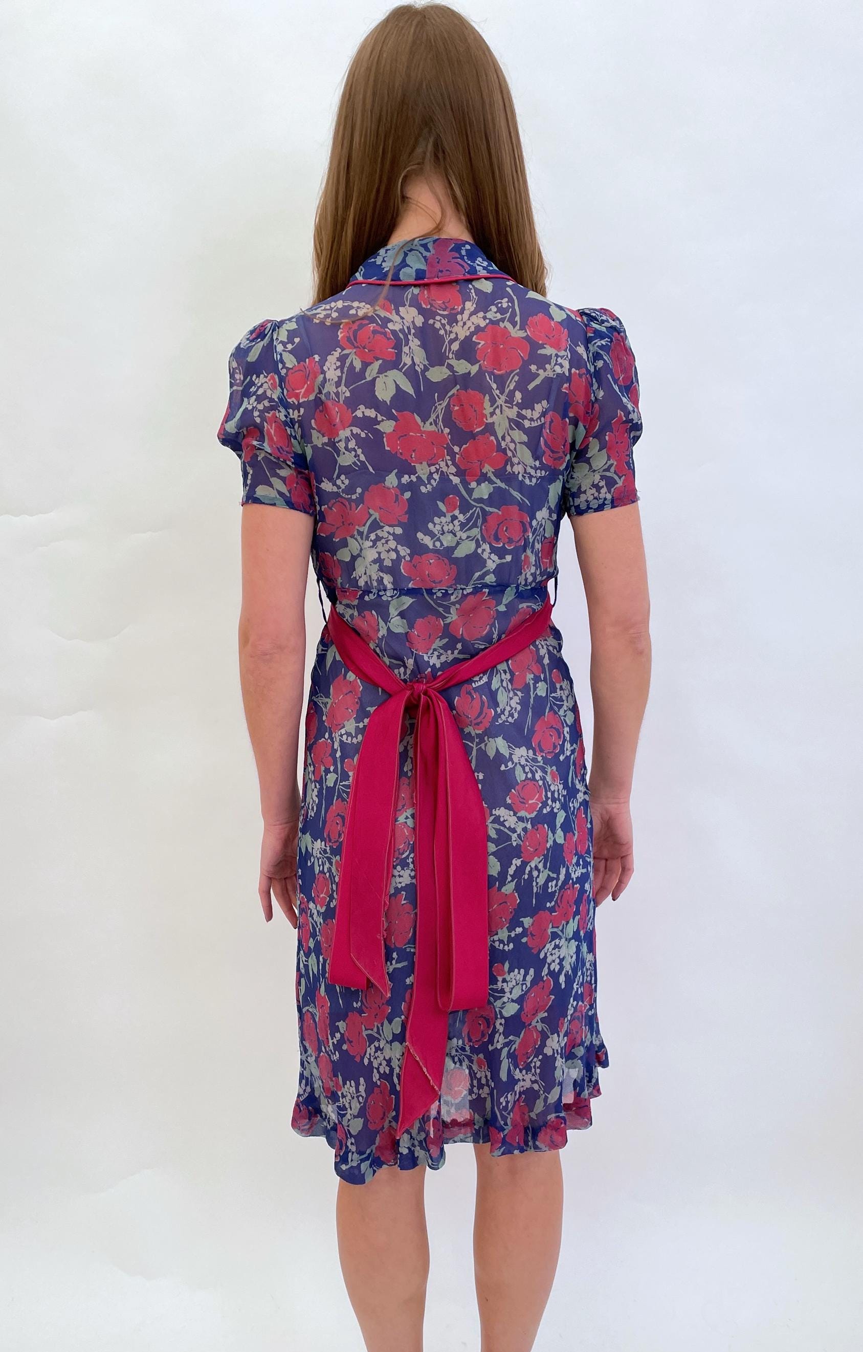 1930s Dress Silk Chiffon Floral Design Antique - Etsy